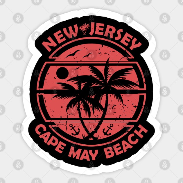 Cape May Beach New Jersey, Tropical Palm Trees, Ship Anchor - Summer Sticker by Jahmar Anderson